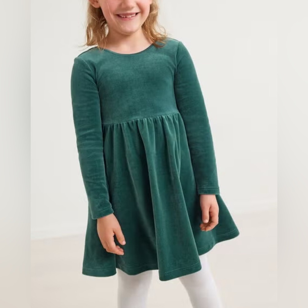 Hanna Andersson Velour Skater Dress in Trek Teal Size 6-7 Y